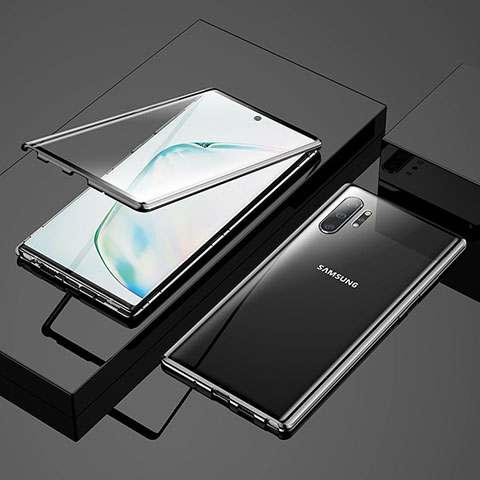 Coque Rebord Bumper Luxe Aluminum Metal Miroir 360 Degres Housse Etui Aimant M03 pour Samsung Galaxy Note 10 Plus Noir