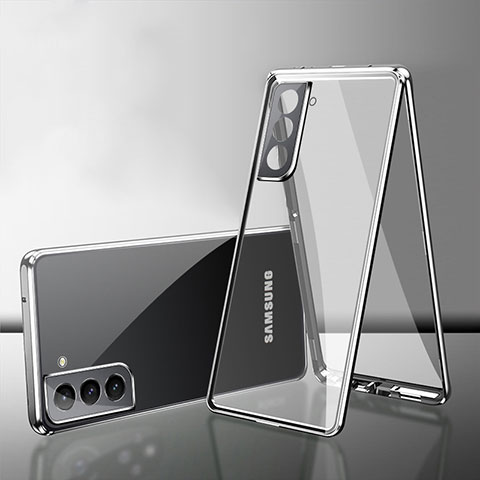 Coque Rebord Bumper Luxe Aluminum Metal Miroir 360 Degres Housse Etui Aimant M03 pour Samsung Galaxy S21 FE 5G Argent
