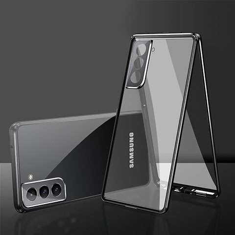 Coque Rebord Bumper Luxe Aluminum Metal Miroir 360 Degres Housse Etui Aimant M03 pour Samsung Galaxy S21 Plus 5G Noir