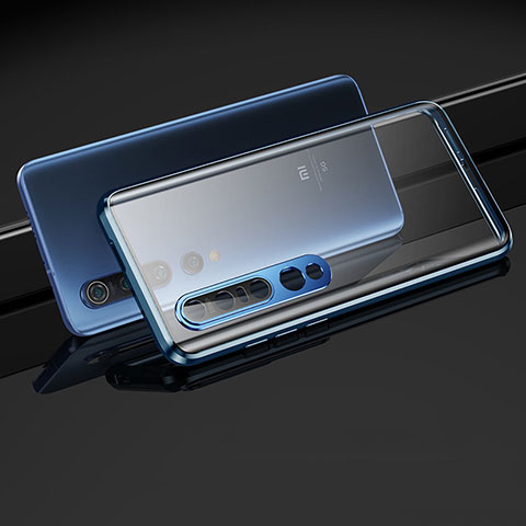 Coque Rebord Bumper Luxe Aluminum Metal Miroir 360 Degres Housse Etui Aimant M03 pour Xiaomi Mi 10 Pro Bleu