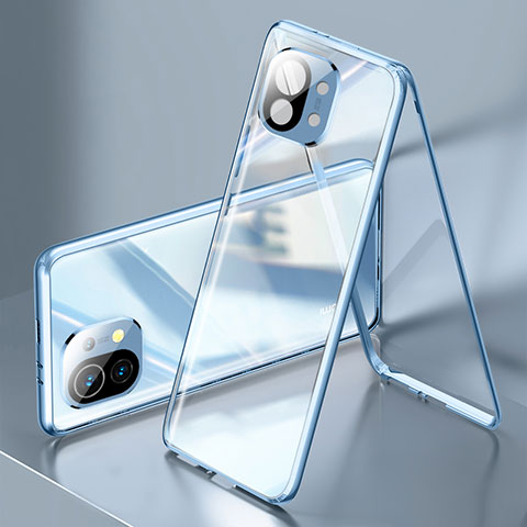 Coque Rebord Bumper Luxe Aluminum Metal Miroir 360 Degres Housse Etui Aimant M03 pour Xiaomi Mi 11 5G Bleu