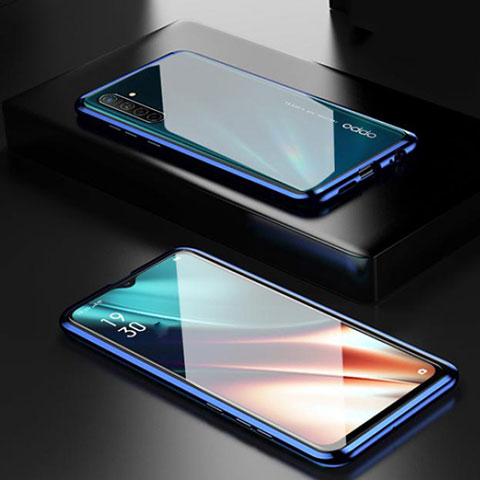 Coque Rebord Bumper Luxe Aluminum Metal Miroir 360 Degres Housse Etui Aimant M04 pour Oppo K5 Bleu