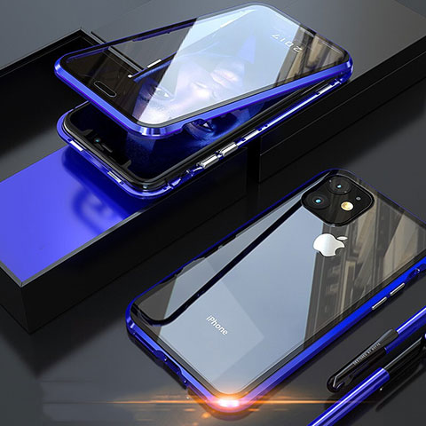 Coque Rebord Bumper Luxe Aluminum Metal Miroir 360 Degres Housse Etui Aimant M05 pour Apple iPhone 11 Pro Bleu