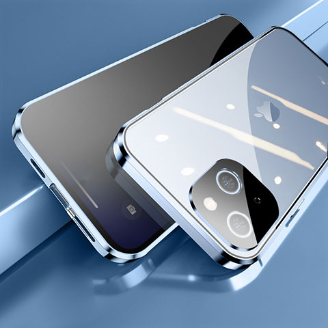 Coque Rebord Bumper Luxe Aluminum Metal Miroir 360 Degres Housse Etui Aimant M06 pour Apple iPhone 13 Mini Bleu