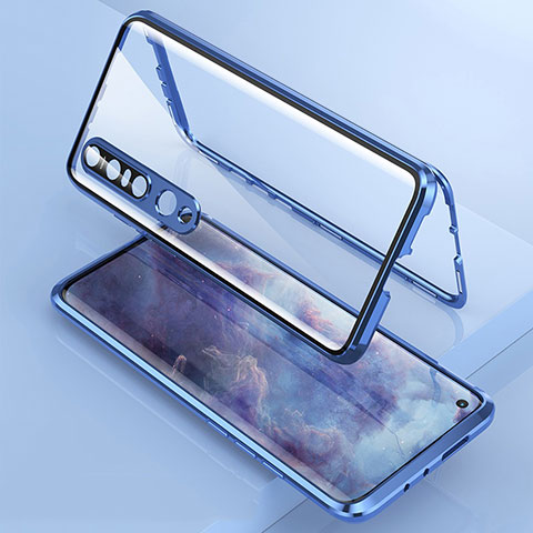 Coque Rebord Bumper Luxe Aluminum Metal Miroir 360 Degres Housse Etui Aimant M06 pour Xiaomi Mi 10 Pro Bleu