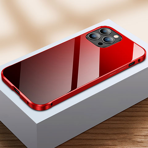 Coque Rebord Bumper Luxe Aluminum Metal Miroir 360 Degres Housse Etui Aimant M07 pour Apple iPhone 13 Pro Rouge et Noir
