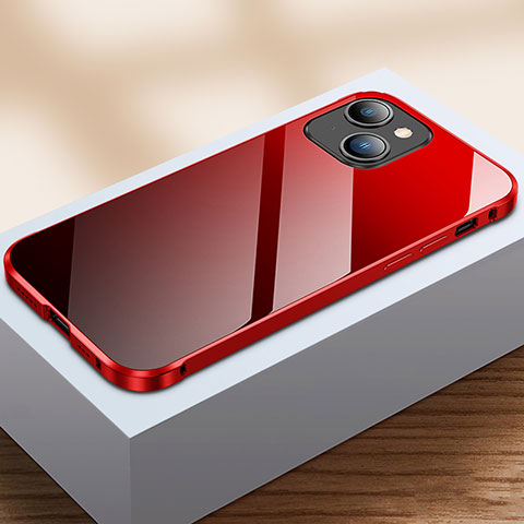 Coque Rebord Bumper Luxe Aluminum Metal Miroir 360 Degres Housse Etui Aimant M07 pour Apple iPhone 15 Plus Rouge et Noir