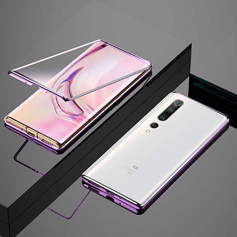 Coque Rebord Bumper Luxe Aluminum Metal Miroir 360 Degres Housse Etui Aimant M07 pour Xiaomi Mi 10 Pro Violet