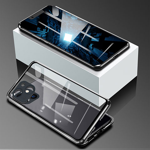 Coque Rebord Bumper Luxe Aluminum Metal Miroir 360 Degres Housse Etui Aimant M09 pour Apple iPhone 13 Mini Noir
