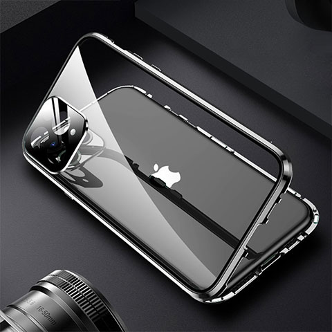 Coque Rebord Bumper Luxe Aluminum Metal Miroir 360 Degres Housse Etui Aimant M09 pour Apple iPhone 14 Pro Noir