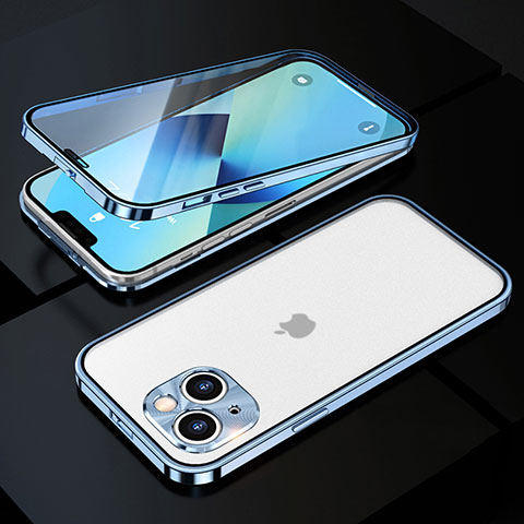 Coque Rebord Bumper Luxe Aluminum Metal Miroir 360 Degres Housse Etui Aimant M10 pour Apple iPhone 14 Bleu