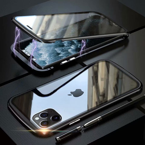 Coque Rebord Bumper Luxe Aluminum Metal Miroir 360 Degres Housse Etui Aimant M11 pour Apple iPhone 11 Pro Max Noir