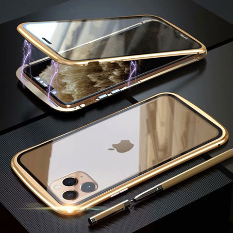Coque Rebord Bumper Luxe Aluminum Metal Miroir 360 Degres Housse Etui Aimant M11 pour Apple iPhone 11 Pro Max Or
