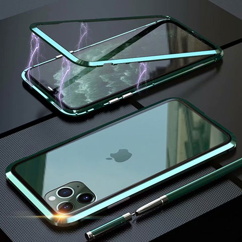 Coque Rebord Bumper Luxe Aluminum Metal Miroir 360 Degres Housse Etui Aimant M14 pour Apple iPhone 11 Pro Max Vert