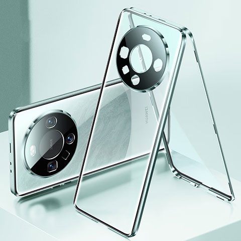 Coque Rebord Bumper Luxe Aluminum Metal Miroir 360 Degres Housse Etui Aimant P01 pour Huawei Mate 60 Vert