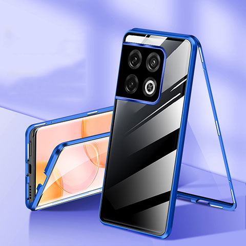 Coque Rebord Bumper Luxe Aluminum Metal Miroir 360 Degres Housse Etui Aimant P01 pour OnePlus 10 Pro 5G Bleu