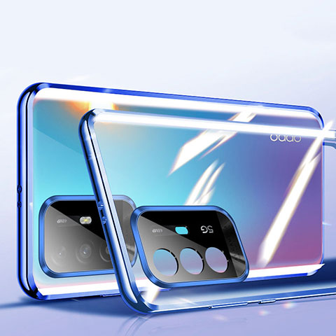 Coque Rebord Bumper Luxe Aluminum Metal Miroir 360 Degres Housse Etui Aimant P01 pour Oppo Reno5 Z 5G Bleu