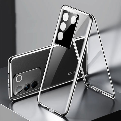 Coque Rebord Bumper Luxe Aluminum Metal Miroir 360 Degres Housse Etui Aimant P01 pour Vivo V27 5G Noir