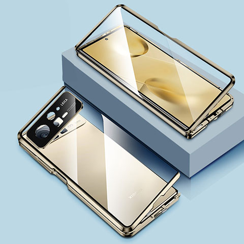 Coque Rebord Bumper Luxe Aluminum Metal Miroir 360 Degres Housse Etui Aimant P01 pour Xiaomi Mix Fold 2 5G Or