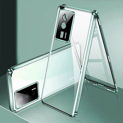 Coque Rebord Bumper Luxe Aluminum Metal Miroir 360 Degres Housse Etui Aimant P02 pour Xiaomi Poco F5 Pro 5G Vert