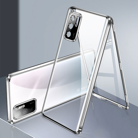 Coque Rebord Bumper Luxe Aluminum Metal Miroir 360 Degres Housse Etui Aimant P02 pour Xiaomi Redmi Note 10T 5G Argent