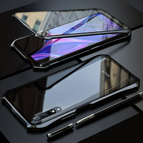 Coque Rebord Bumper Luxe Aluminum Metal Miroir 360 Degres Housse Etui Aimant pour Huawei Honor 9X Pro Noir