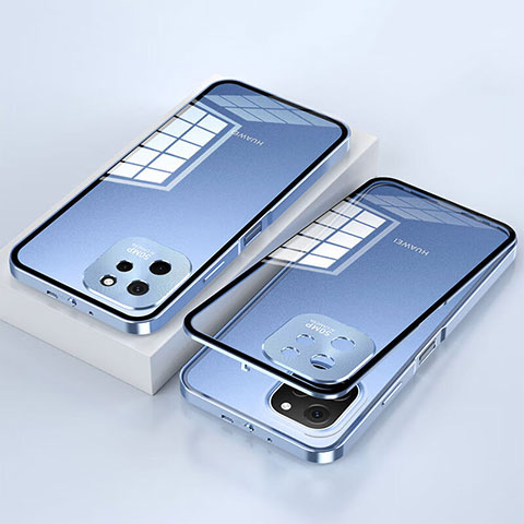 Coque Rebord Bumper Luxe Aluminum Metal Miroir 360 Degres Housse Etui Aimant pour Huawei Nova Y61 Bleu