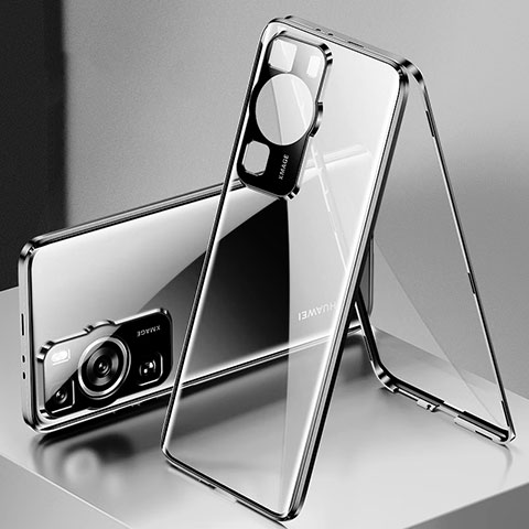 Coque Rebord Bumper Luxe Aluminum Metal Miroir 360 Degres Housse Etui Aimant pour Huawei P60 Noir