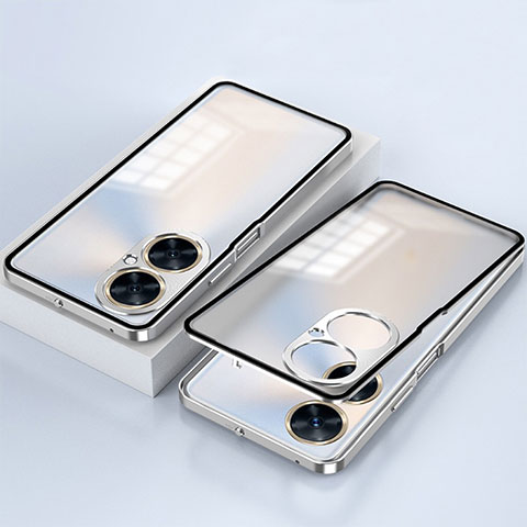 Coque Rebord Bumper Luxe Aluminum Metal Miroir 360 Degres Housse Etui Aimant pour OnePlus Nord CE 3 5G Argent