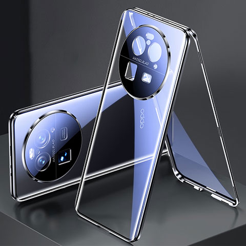 Coque Rebord Bumper Luxe Aluminum Metal Miroir 360 Degres Housse Etui Aimant pour Oppo Find X6 Pro 5G Noir