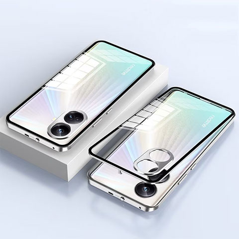 Coque Rebord Bumper Luxe Aluminum Metal Miroir 360 Degres Housse Etui Aimant pour Realme 10 Pro+ Plus 5G Argent