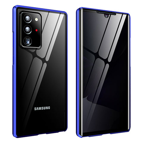 Coque Rebord Bumper Luxe Aluminum Metal Miroir 360 Degres Housse Etui Aimant pour Samsung Galaxy Note 20 Ultra 5G Bleu