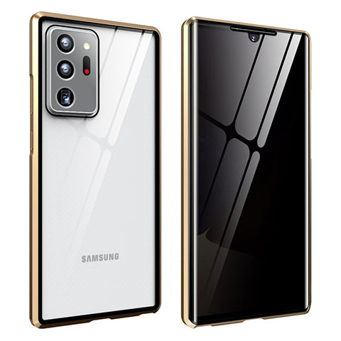 Coque Rebord Bumper Luxe Aluminum Metal Miroir 360 Degres Housse Etui Aimant pour Samsung Galaxy Note 20 Ultra 5G Or