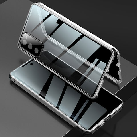 Coque Rebord Bumper Luxe Aluminum Metal Miroir 360 Degres Housse Etui Aimant pour Samsung Galaxy S20 FE (2022) 5G Argent