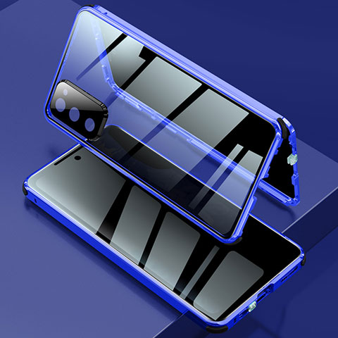 Coque Rebord Bumper Luxe Aluminum Metal Miroir 360 Degres Housse Etui Aimant pour Samsung Galaxy S20 FE 5G Bleu