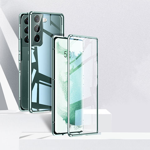 Coque Rebord Bumper Luxe Aluminum Metal Miroir 360 Degres Housse Etui Aimant pour Samsung Galaxy S23 5G Vert