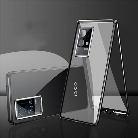 Coque Rebord Bumper Luxe Aluminum Metal Miroir 360 Degres Housse Etui Aimant pour Vivo iQOO 8 Pro 5G Noir