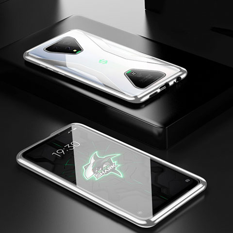 Coque Rebord Bumper Luxe Aluminum Metal Miroir 360 Degres Housse Etui Aimant pour Xiaomi Black Shark 3 Pro Argent