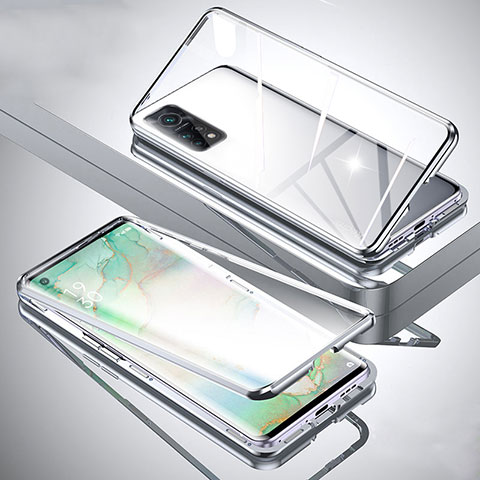 Coque Rebord Bumper Luxe Aluminum Metal Miroir 360 Degres Housse Etui Aimant pour Xiaomi Mi 10T Pro 5G Argent