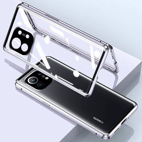 Coque Rebord Bumper Luxe Aluminum Metal Miroir 360 Degres Housse Etui Aimant pour Xiaomi Mi 11 5G Argent