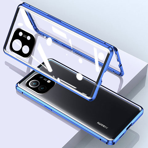 Coque Rebord Bumper Luxe Aluminum Metal Miroir 360 Degres Housse Etui Aimant pour Xiaomi Mi 11 5G Bleu
