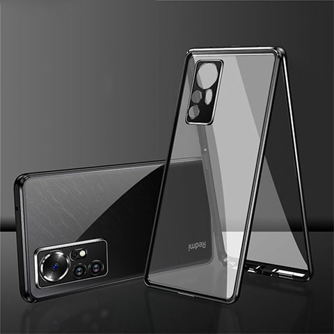 Coque Rebord Bumper Luxe Aluminum Metal Miroir 360 Degres Housse Etui Aimant pour Xiaomi Mi 12 Pro 5G Noir