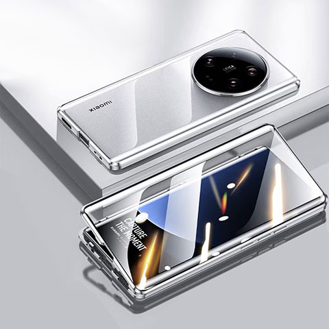 Coque Rebord Bumper Luxe Aluminum Metal Miroir 360 Degres Housse Etui Aimant pour Xiaomi Mi 13 Ultra 5G Argent