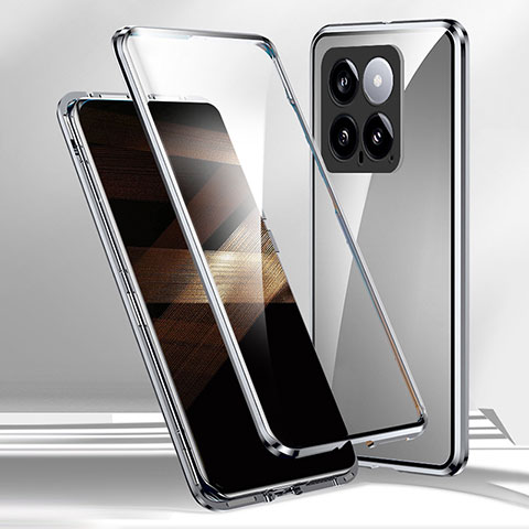 Coque Rebord Bumper Luxe Aluminum Metal Miroir 360 Degres Housse Etui Aimant pour Xiaomi Mi 14 Pro 5G Argent