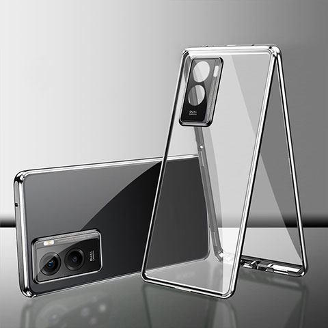 Coque Rebord Bumper Luxe Aluminum Metal Miroir 360 Degres Housse Etui Aimant pour Xiaomi Poco C51 Argent