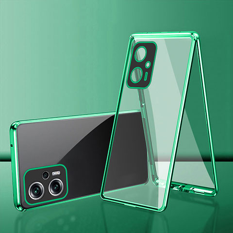 Coque Rebord Bumper Luxe Aluminum Metal Miroir 360 Degres Housse Etui Aimant pour Xiaomi Redmi Note 11T Pro+ Plus 5G Vert