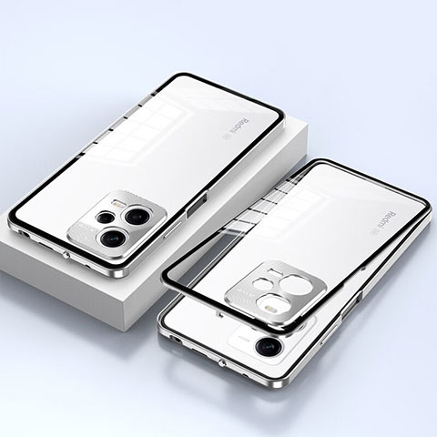 Coque Rebord Bumper Luxe Aluminum Metal Miroir 360 Degres Housse Etui Aimant pour Xiaomi Redmi Note 12 Pro 5G Argent
