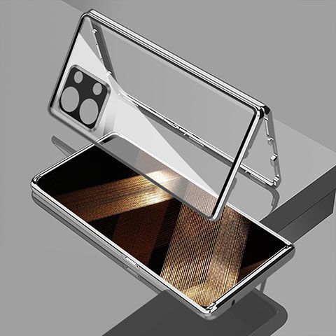 Coque Rebord Bumper Luxe Aluminum Metal Miroir 360 Degres Housse Etui Aimant pour Xiaomi Redmi Note 13 5G Argent