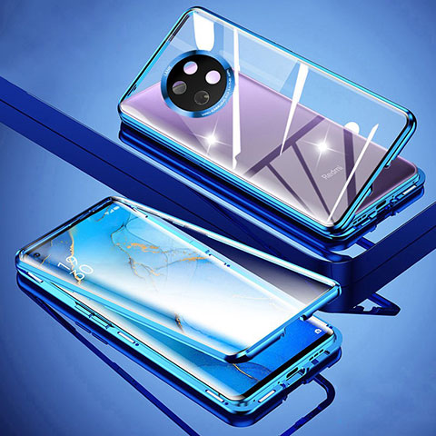 Coque Rebord Bumper Luxe Aluminum Metal Miroir 360 Degres Housse Etui Aimant pour Xiaomi Redmi Note 9T 5G Bleu