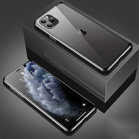 Coque Rebord Bumper Luxe Aluminum Metal Miroir 360 Degres Housse Etui Aimant T01 pour Apple iPhone 11 Pro Max Noir